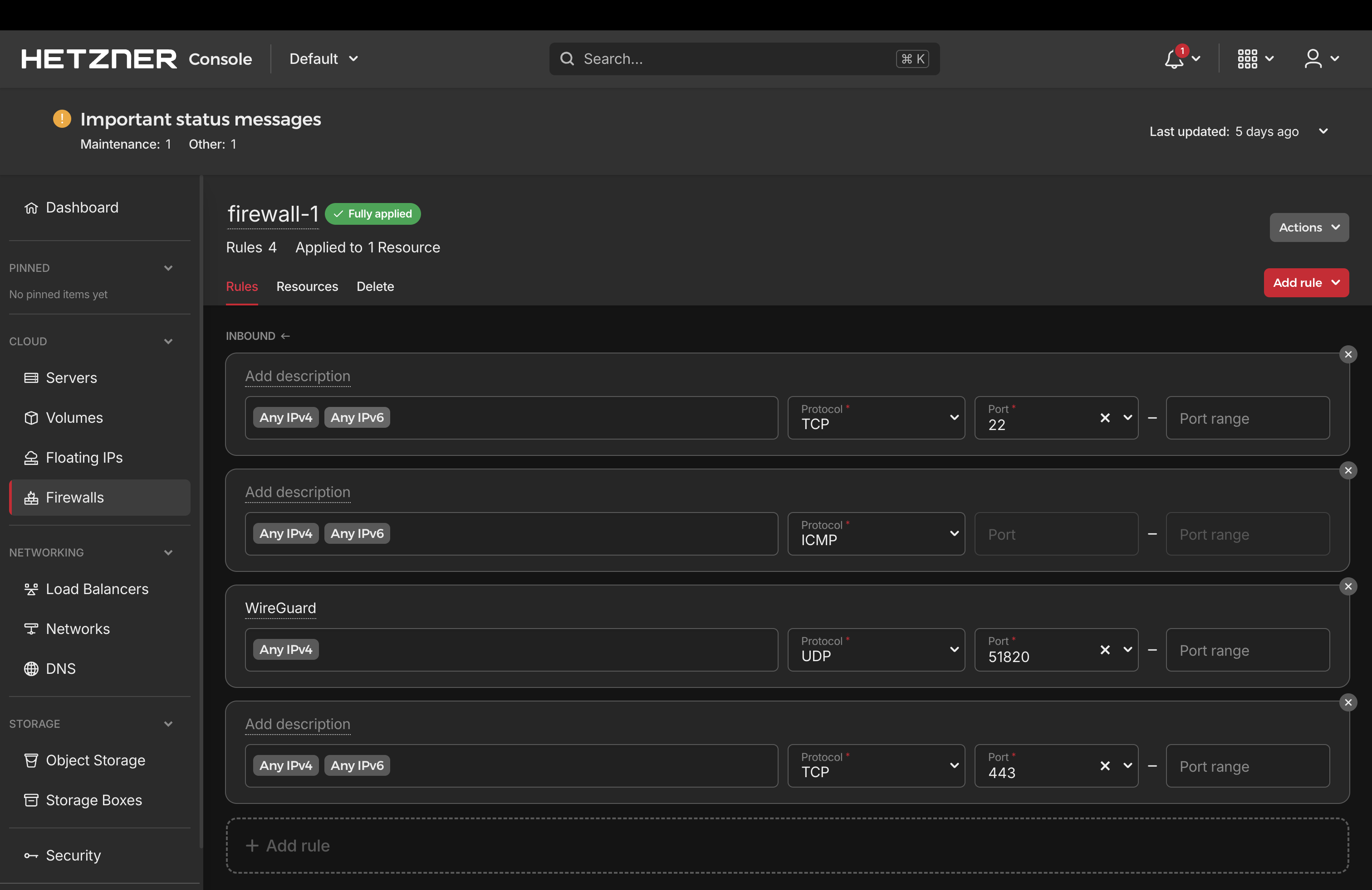 Hetzner firewall setup